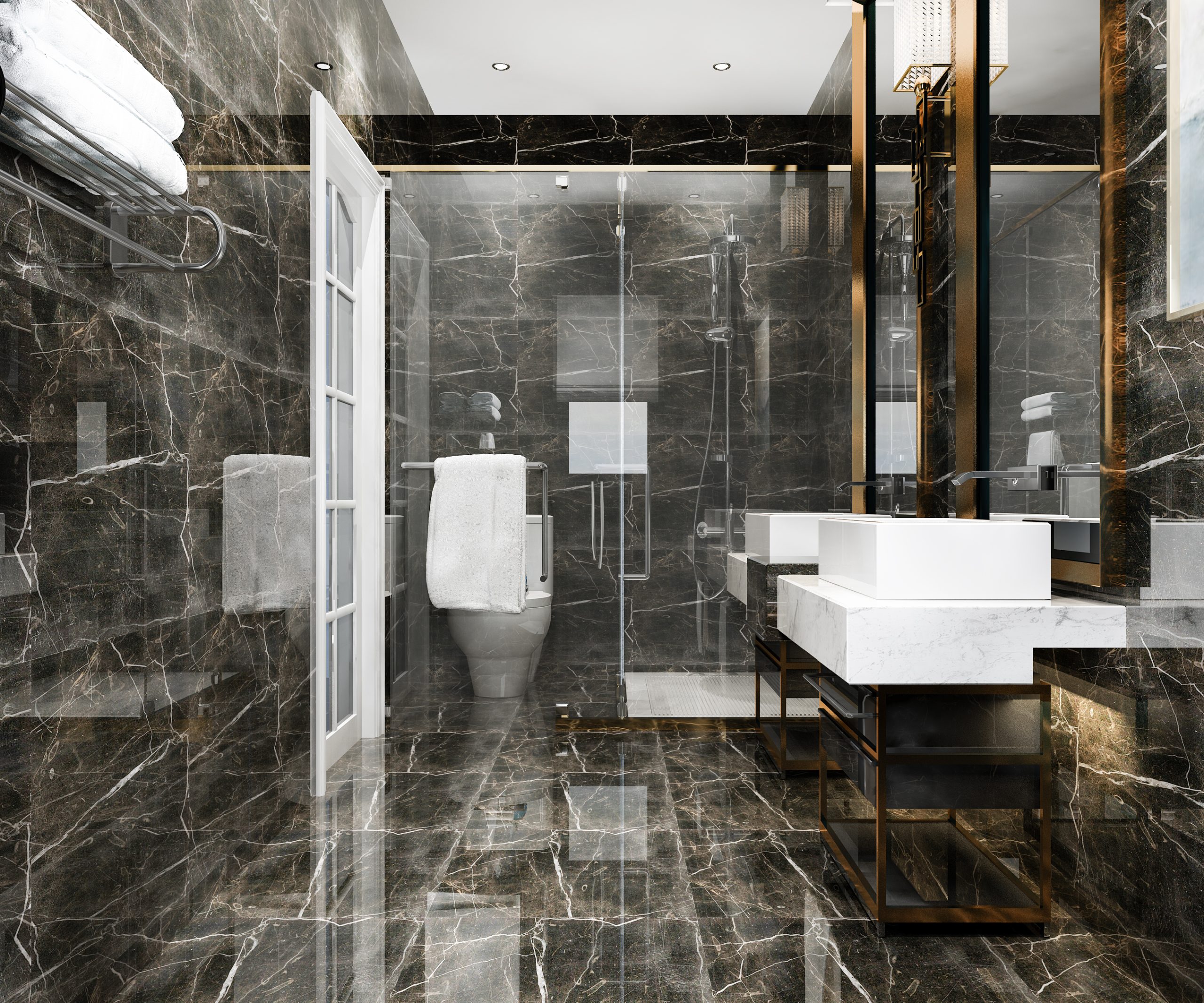 3d rendering modern black bathroom with luxury tile decor 1 scaled